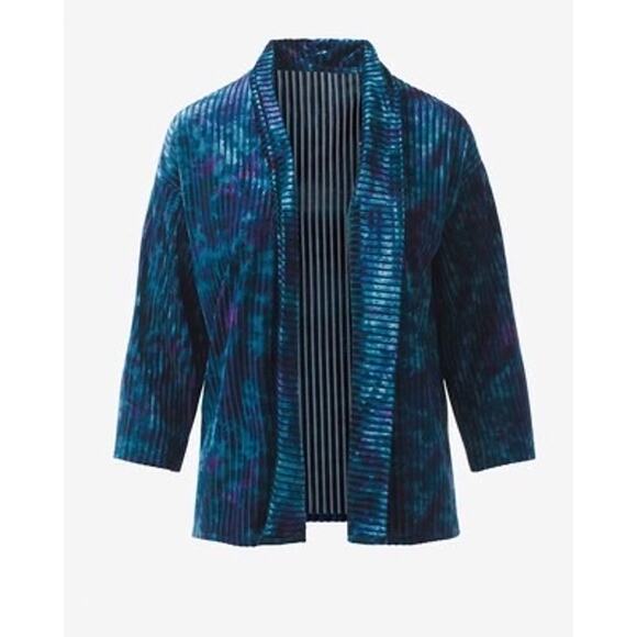 Chico’s Velvet Stripe Tie-Dye Blue Open Front Cardigan Sweater Size US 8 - Picture 1 of 8